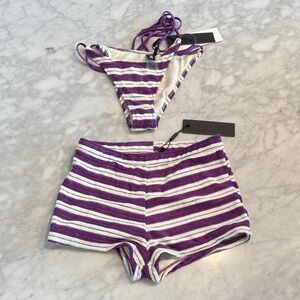 Purple and White Striped Bikini Bottom Set